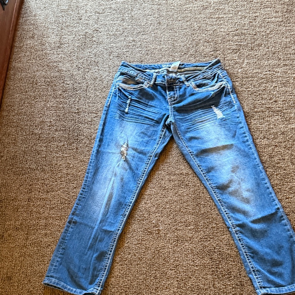 Maurices Distressed Blue Straight Leg Jeans